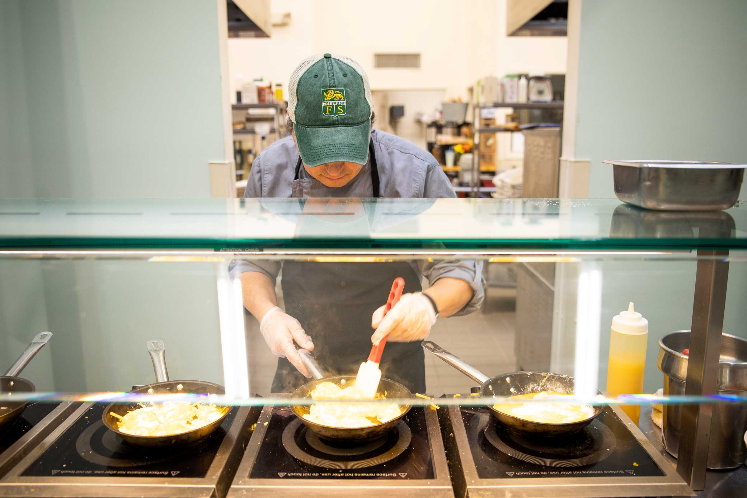Fresh omelettes get made daily in the Pierce Dining Hall.